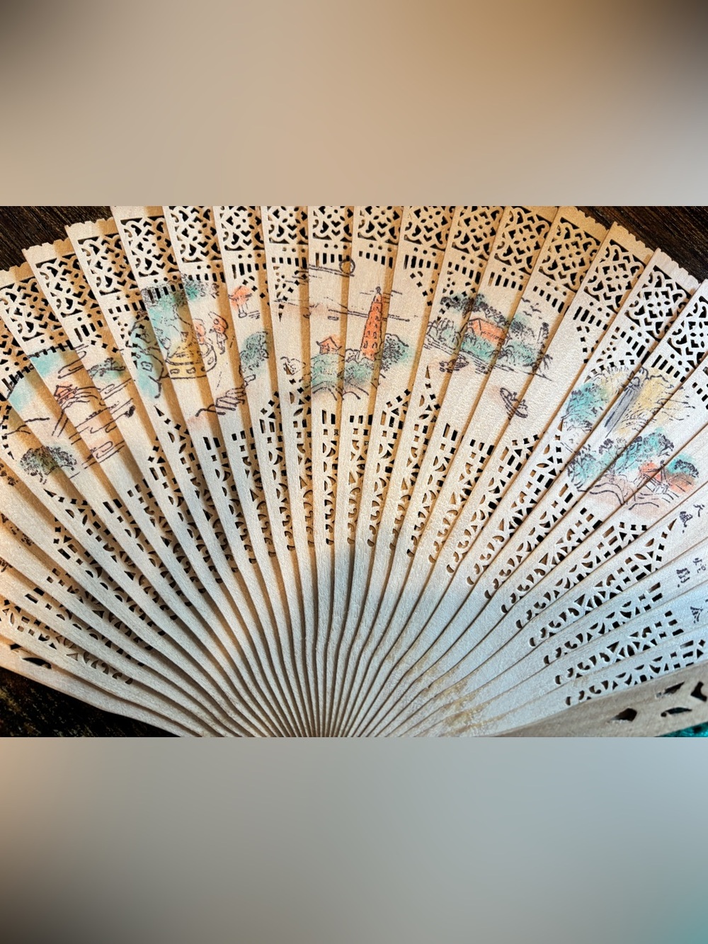 Vintage Handheld Decorative Folding Fan with Scenic Print